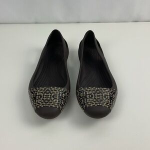 Crocs Women's Sienna Leopard Brown Slip On Ballet‎ Flat Shoes Size 6 Comfort